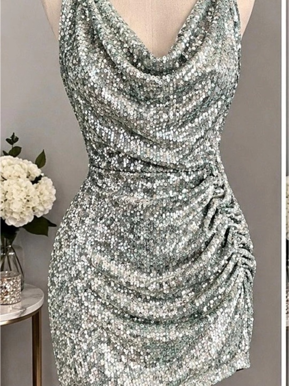 Express Sequin Asymmetrical Dress in Green & Silver Size XS NWT